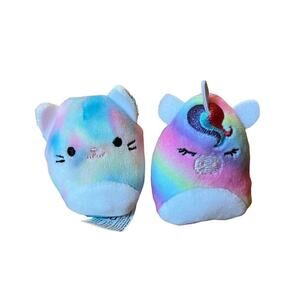 Lot 2 Squishmallows Squishville Rainbow Dream Squad Cat Unicorn 2” Mini Plush